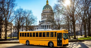 GreenPower Motor Company - The BEAST School Bus at the West Virginia state capitol building.